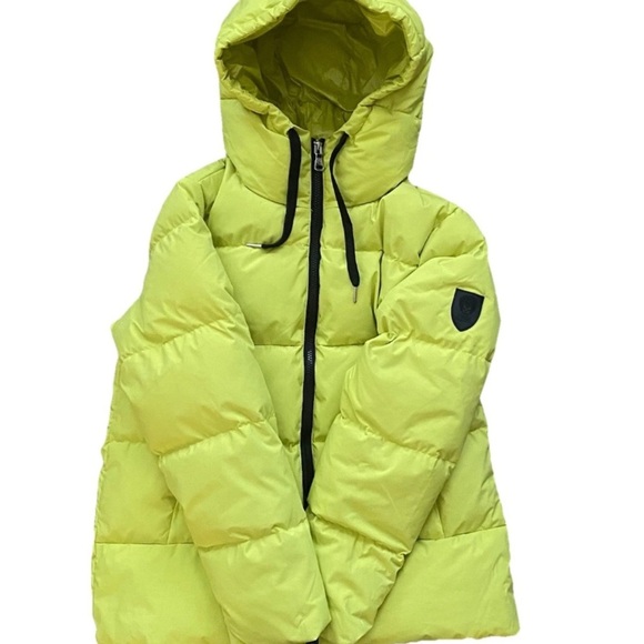 Two By Vince Camuto Neon Yellow Women Size M Puffer Jacket Hood Down, Feather - Picture 2 of 11